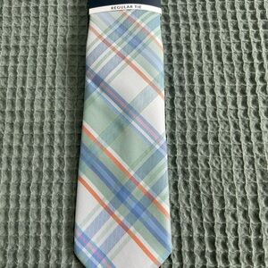 NWT mint, blue, white, salmon plaid tie